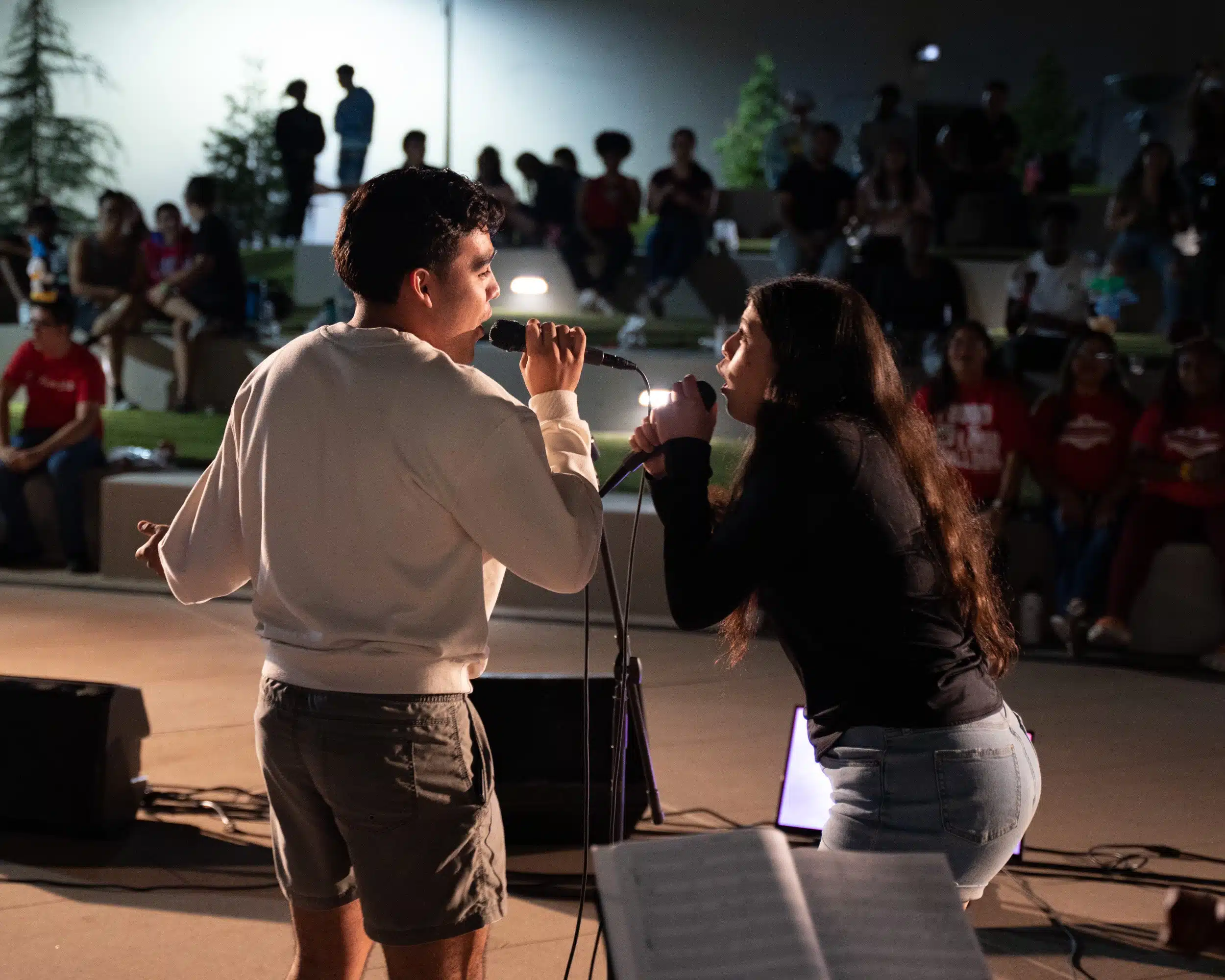 Wide angle shot of a live band karaoke concert in action